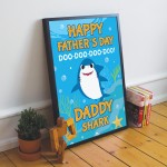 Baby Cartoon Shark Framed Print Cute Fathers Day Gift For Dad