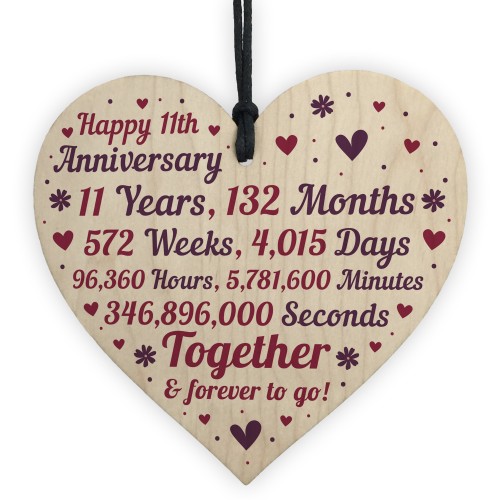 Anniversary Wooden Heart To Celebrate 11th Wedding Anniversary