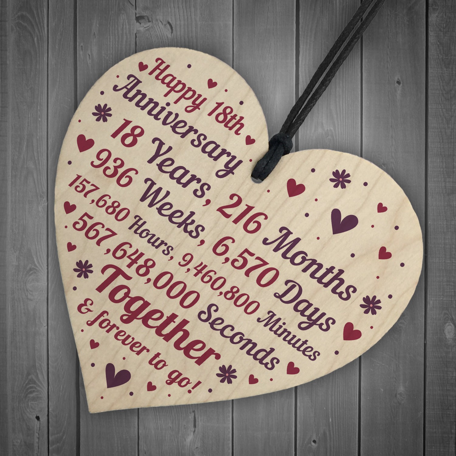 Anniversary Wooden Heart To Celebrate 18th Wedding Anniversary