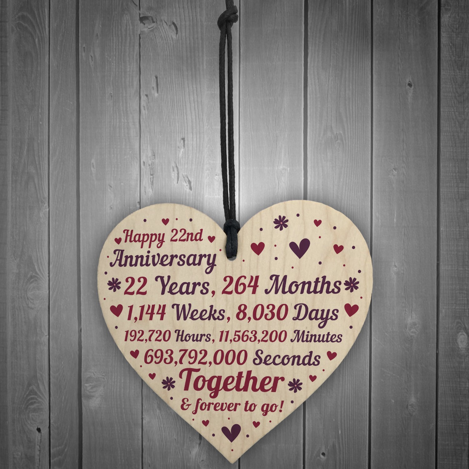 22nd Wedding Anniversary Gifts
 Anniversary Wooden Heart To Celebrate 22nd Wedding Anniversary