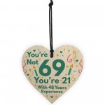 Funny Birthday Gifts Novelty 69th Birthday Gift Wood Heart Card