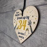 Funny Happy Birthday 34 Wood Heart Man Wife Brother Sister Gift