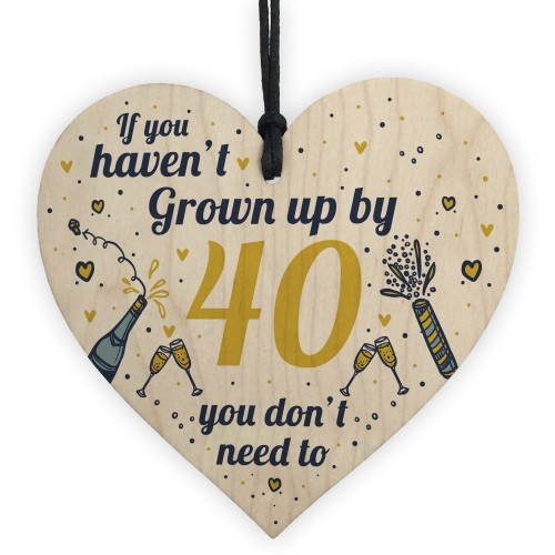 Funny Happy Birthday 40 Wood Heart Man Wife Grandma Grandad