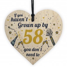 Funny Happy Birthday 58 Wood Heart Man Wife Grandma Grandad