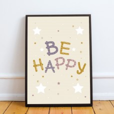 Boys Bedroom Wall Art Be Happy Print Framed Girls Bedroom Decor