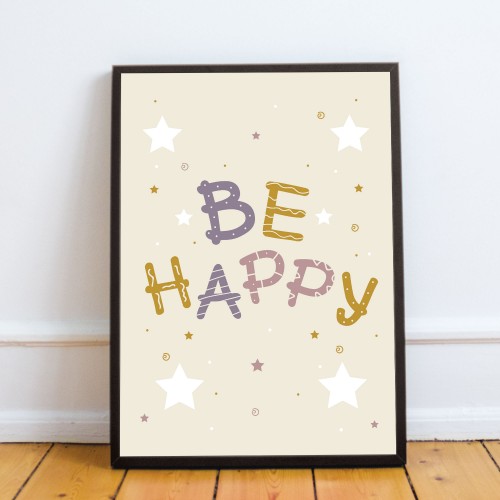 Boys Bedroom Wall Art Be Happy Print Framed Girls Bedroom Decor