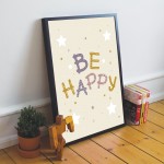 Boys Bedroom Wall Art Be Happy Print Framed Girls Bedroom Decor