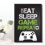 Eat Sleep Game Repeat Gaming Sign Funny Boy Bedroom Wall Art