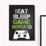 Eat Sleep Game Repeat Gaming Sign Funny Boy Bedroom Wall Art