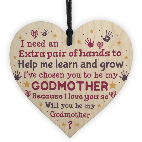Godmother Godparent Asking Gifts Wooden Heart Baby Shower Gifts