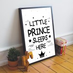 Boys Nursery Decoration Framed Print Prince Sleeps Here Son Gift