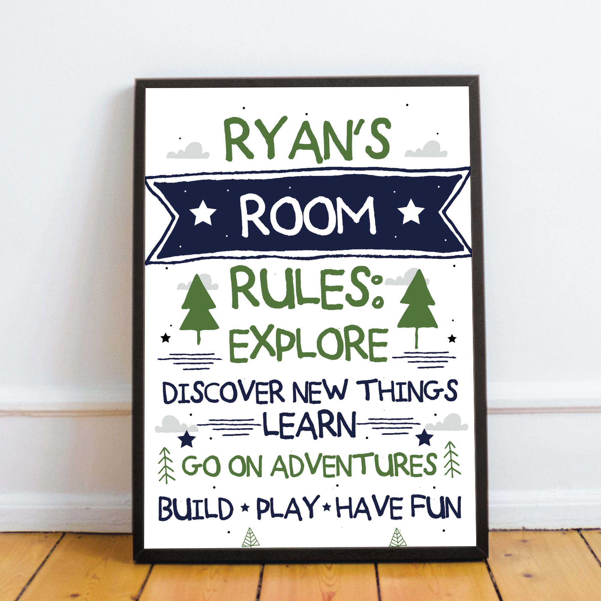 Personalised Bedroom Rules Sign Boy Bedroom Decor Wall Art Gift