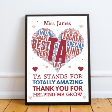 Personalised Amazing Teaching Assistant Gift Framed Word Art 