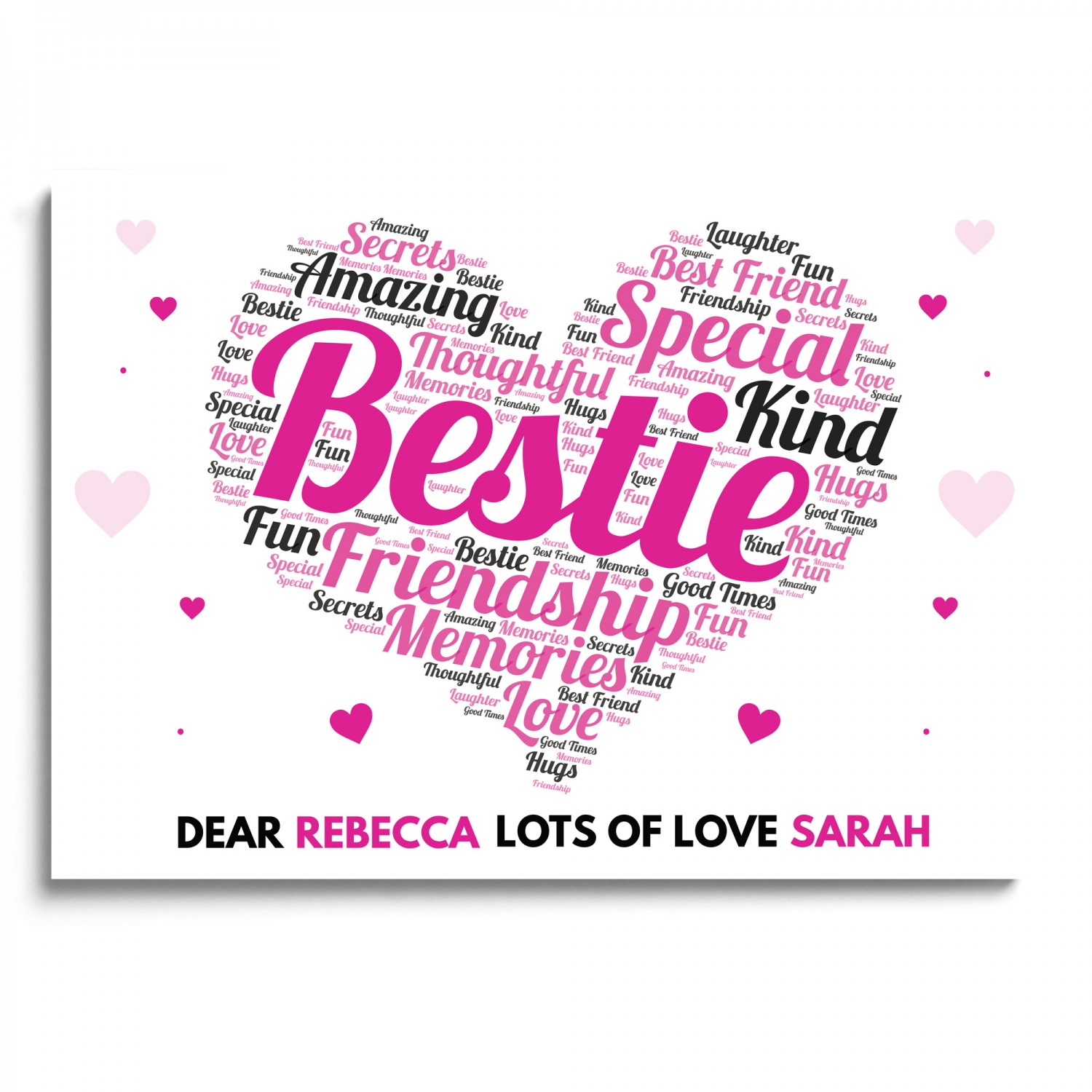 Thank You Gift Personalised Heart Word Art Print Personalised Best Friend 