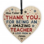 Personalised Amazing Teacher Gift Wooden Heart Thank you