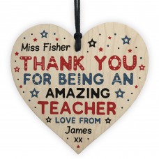 Personalised Amazing Teacher Gift Wooden Heart Thank you