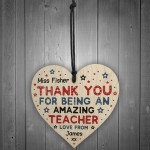 Personalised Amazing Teacher Gift Wooden Heart Thank you