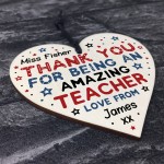 Personalised Amazing Teacher Gift Wooden Heart Thank you