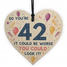 Novelty 42nd Birthday Gifts Wood Heart Sign Funny Present