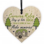 Caravan Rules Novelty Hanging Wooden Heart Caravan Sign Friend