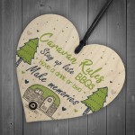 Caravan Rules Novelty Hanging Wooden Heart Caravan Sign Friend