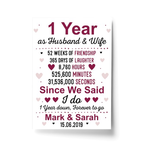 1st Anniversary Gift Personalised 1st Wedding Anniversary Paper 