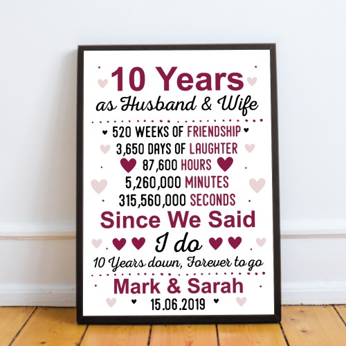 10th Anniversary Gift Personalised 10th Anniversary Husband Wife