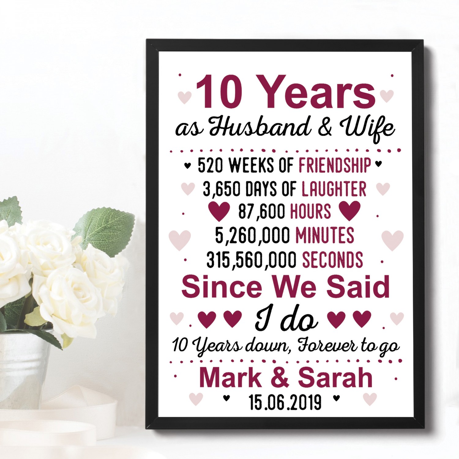 10th Anniversary T Personalised 10th Anniversary Husband Wife