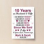 10th Wedding Anniversary Gift Wife Husband Personalised