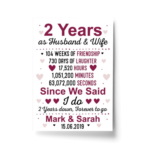 2nd Anniversary Gift Personalised 2nd Wedding Anniversary Gift