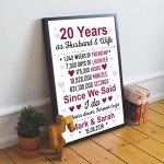 20th Anniversary Gift Personalised 20th Anniversary Husband Wife