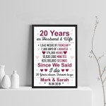 20th Anniversary Gift Personalised 20th Anniversary Husband Wife