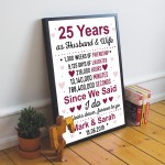 25th Anniversary Gift Personalised 25th Anniversary Husband Wife