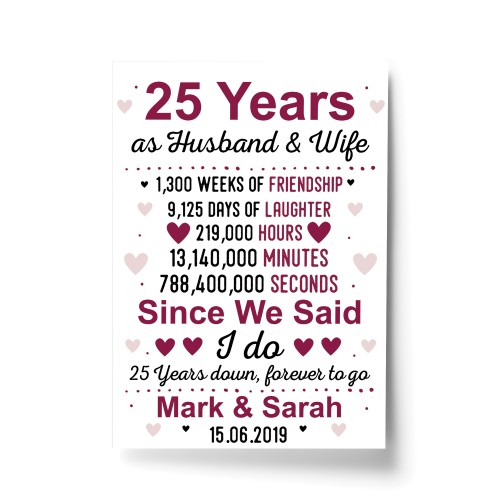 25th Wedding Anniversary Gift Wife Husband Personalised