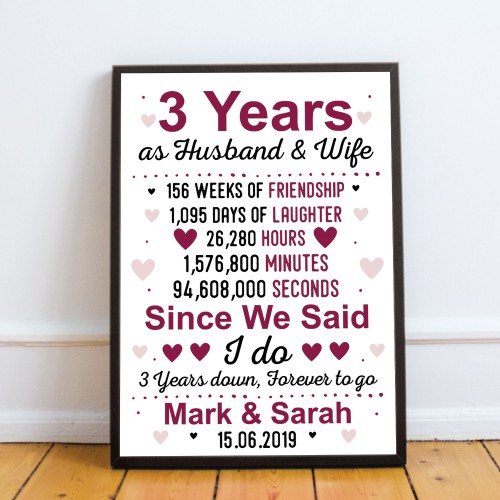 3rd Anniversary Gift Personalised Third Wedding Anniversary Gift