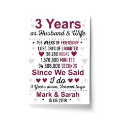 3rd Wedding Anniversary Gift Husband Wife Personalised Gift