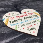 Personalised TA Assistant Gift Wood Heart Thank you Leaving Gift
