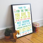 Teacher Thank You Poem Personalised Print Leaving School Present