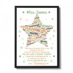 Thank You Teacher Gifts Personalised Poem Word Art Framed Print