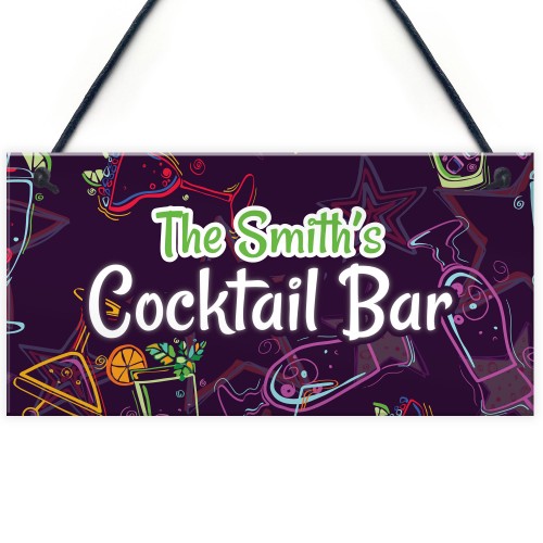 Personalised Cocktail Bar Hanging Home Bar Garden Sign Novelty