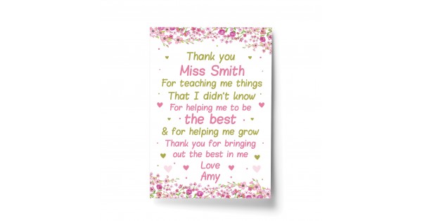 Nursery Pre School Teacher Thank You Gifts Personalised Leaving