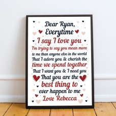 Personalised Framed Love You Print Anniversary Gift Husband Wife