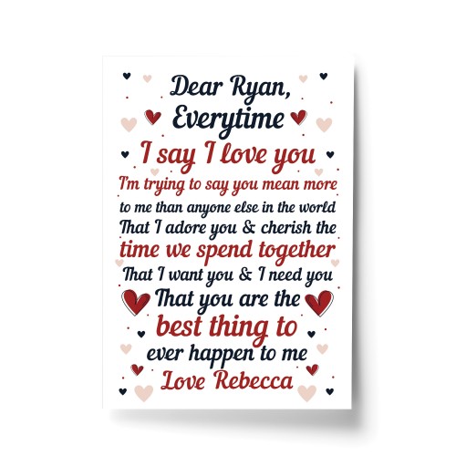 Personalised Love You Print Anniversary Gift Husband Wife 