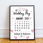 Wedding Day Print Personalised Gift Marriage Present Heart Frame