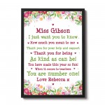 Personalised Teacher Framed Print Gift Leaving School Nursery