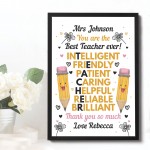 Teacher Thank you Personalised Gift Poster Framed Print