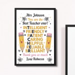 Teacher Thank you Personalised Gift Poster Framed Print