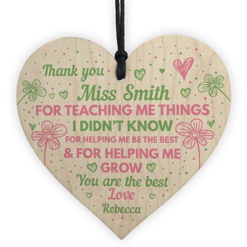 Thank You Gift For Mentor Childminder Wood Heart Teacher Gift