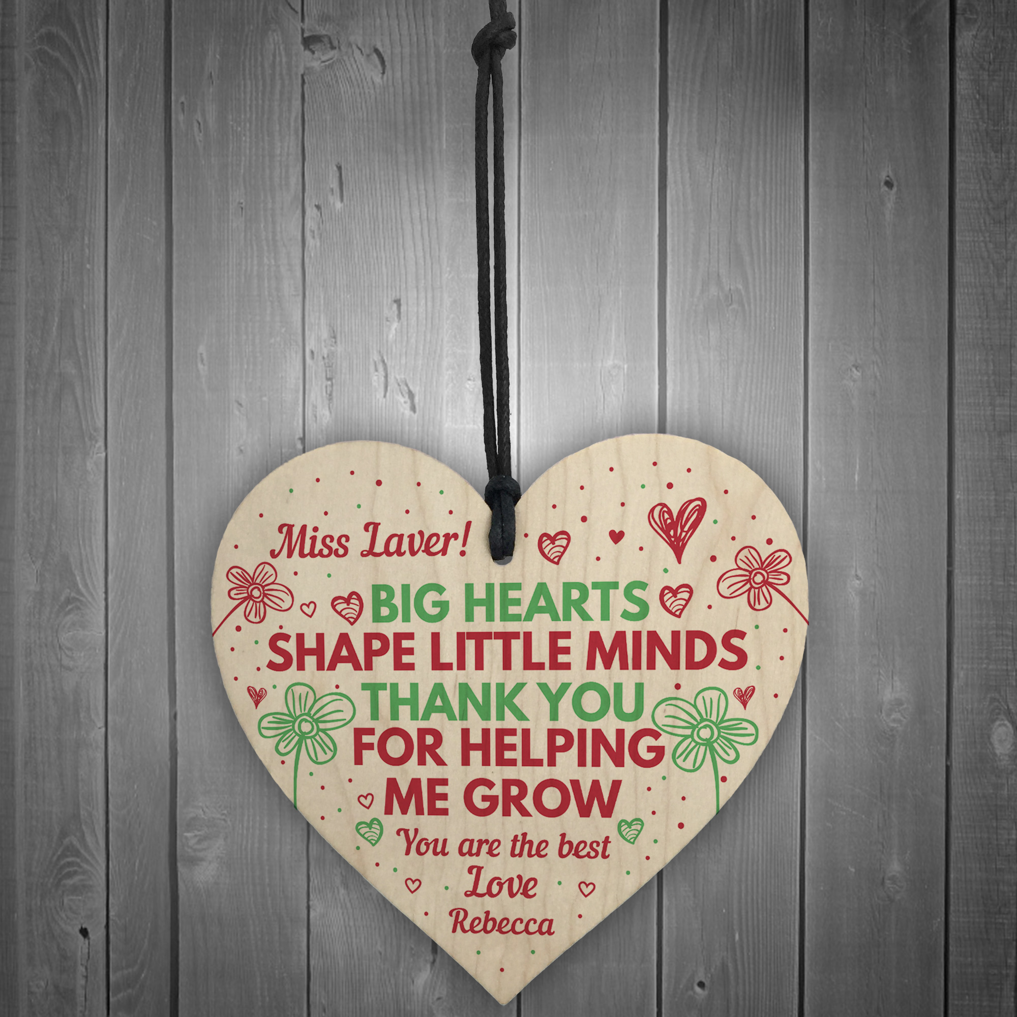 Thank You Teacher Assistant Mentor Childminder Gift Wood Heart