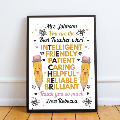 Best Teacher Framed Print Leaving School Nursery Gifts Thank You
